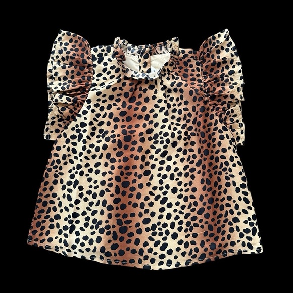 NWT Janie and Jack Girls 4 Leopard Print Ruffle Sleeve Top Blouse Animal New Tan - Picture 1 of 4